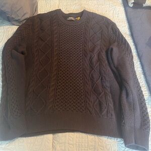 Ralph Lauren Men's Dark Brown Cable Knit Sweater